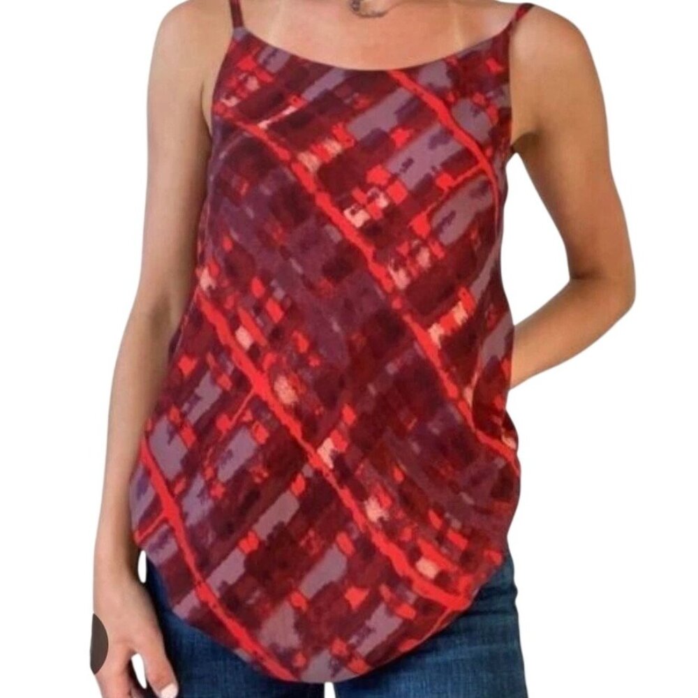 CAbi Cherish Cami Top Size Small Geometric Chiffon Sleeveless Red Lightweight